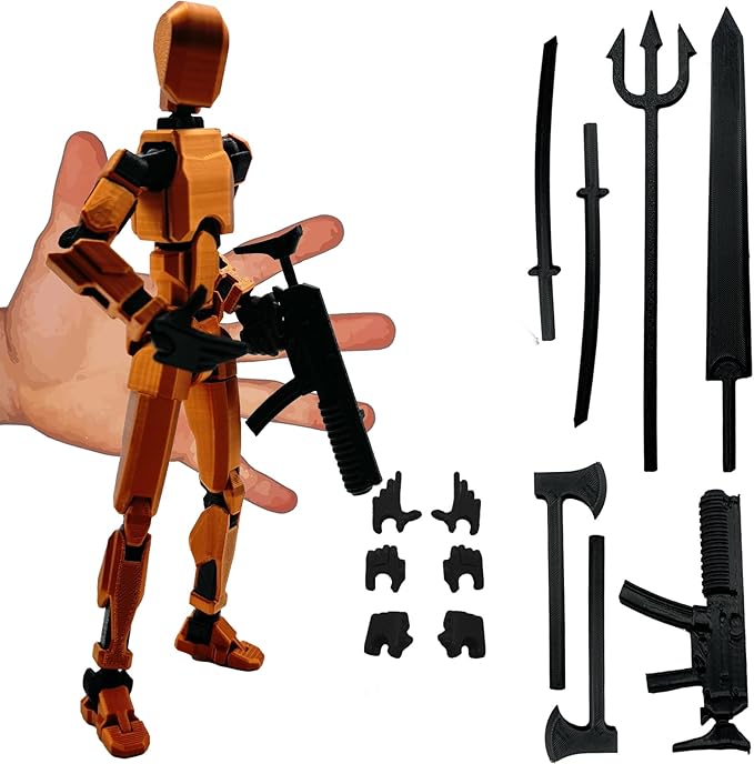 3D Printed Enlarge Body Size 8.1-inch Action Figure Dummy20, Full Body Mechanical Movable Toy, Multiple Accessories, Desk Decoration (Bracket, 3 HandsType, Weapons, Armour) (Copper Color)