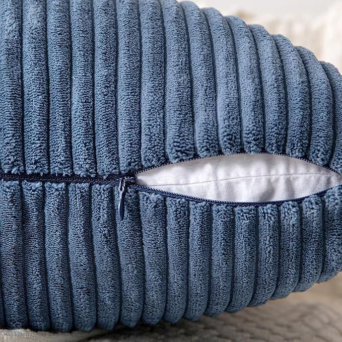 MIULEE Dusty Blue Decorative Euro Sham Pillow Covers 24x24 Inch 2 Pack | Coastal Boho Farmhouse Pillow Covers, Soft Cross Corduroy Patchwork Textured Cushion Cases For Couch Bed Sofa
