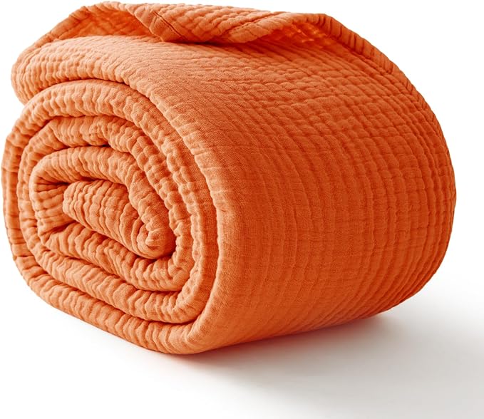 100% Cotton Muslin Blanket Twin 60" x 80", Breathable and Lightweight Cotton Twin Blankets for Couch, Soft Cooling Summer Gauze Blanket for Adults All Season, Burnt Orange