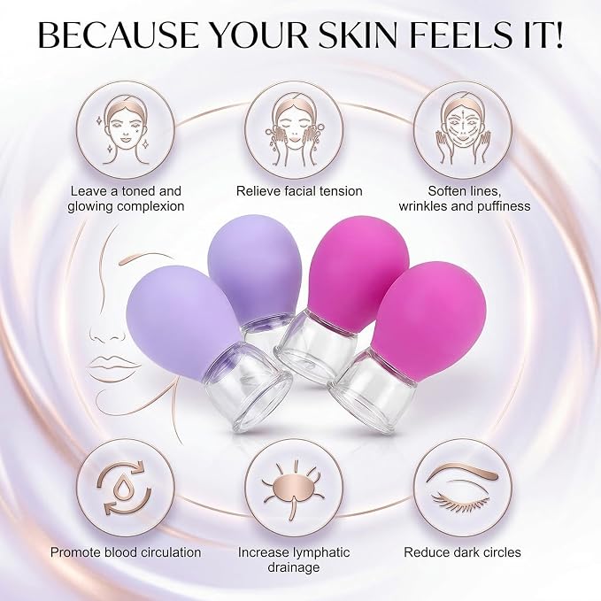 4 Pcs Facial Cupping Set, Silicone Face Cupping Kit for Massage, Eye Face Vacuum Suction Face Massage Cups, Anti Cellulite Cup Massage Tool
