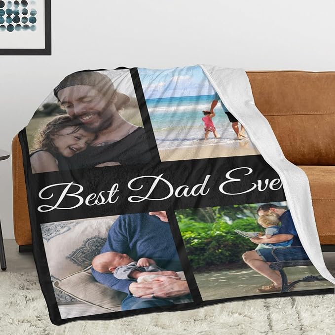 inkArts Custom Blanket with Photo, Personalized Blanket, Customized Photo Blankets, Customizable Blankets, Personalized Fathers Day Blanket Gifts for Dad Baby Kid Family Pet