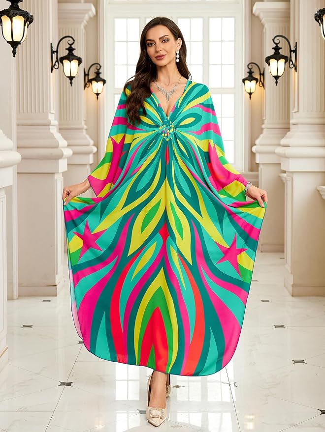 Mumu Dresses for Women Plus Size, Bohemian Kaftan Beach Cover Up Long Maxi Nightgown Soft Loungewear