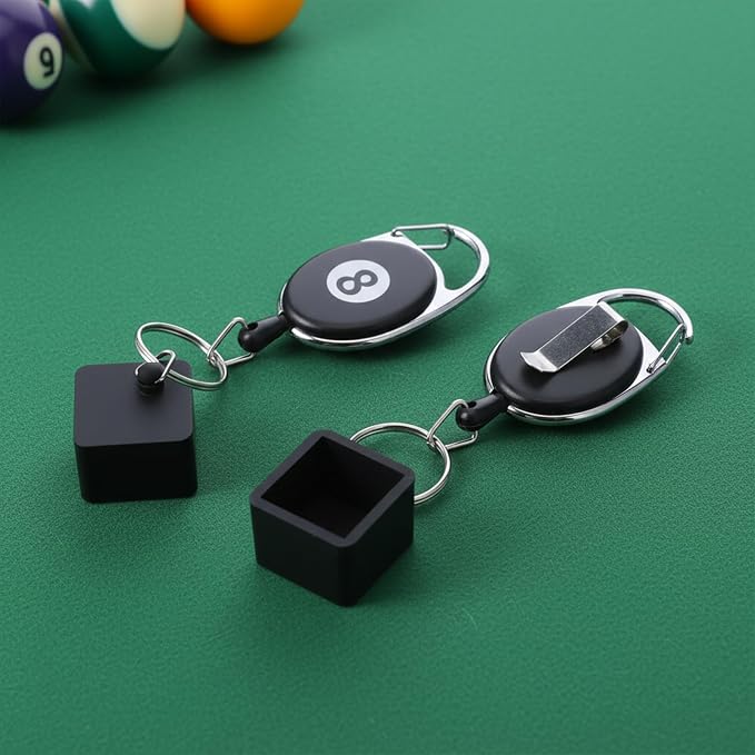 2 Pcs Billiard Chalk Holder, Retractable Cue Chalk Holder with Belt Clip - Billiards Accessories (Black & Silver, Silicone+ABS+Iron)