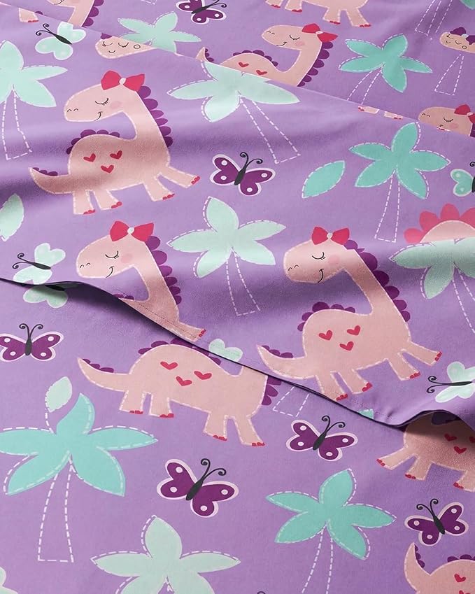 CGK Unlimited Kids Pink Dinos Queen 4 Piece Sheet Set - Boys, Girls, Teens, Toddler - Easy Fit Deep Pockets - Soft, Cooling & Breathable Sheets - Cute, Cozy, Fade and Wrinkle Free - Machine Washable