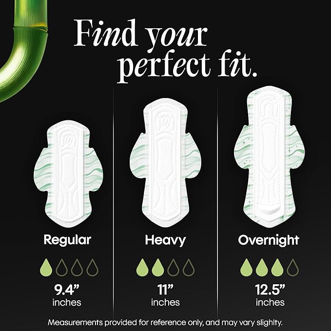Kotex Bamboo Ultra Thin Pads with Wings, Regular Absorbency, 48 Count (Packaging May Vary)
