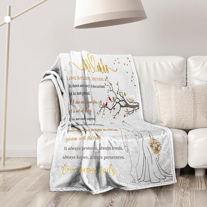 Wedding Gifts for Couples, Bridal Shower Gifts for Bride to Be Soft Blanket | Anniversary Mr and Mrs Gifts, Wedding Gifts for Newlyweds Wedding Throw Blanket 60*50 Inch (White Gold)