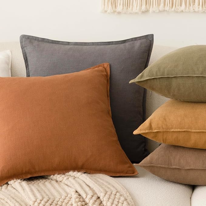Foindtower Pack of 2, Decorative Linen Solid Throw Pillow Covers Soft Accent Cushion Case Boho Farmhouse Pillowcase for Chair Couch Sofa Bedroom Living Room Home Decor 22 x 22 Inch Grey
