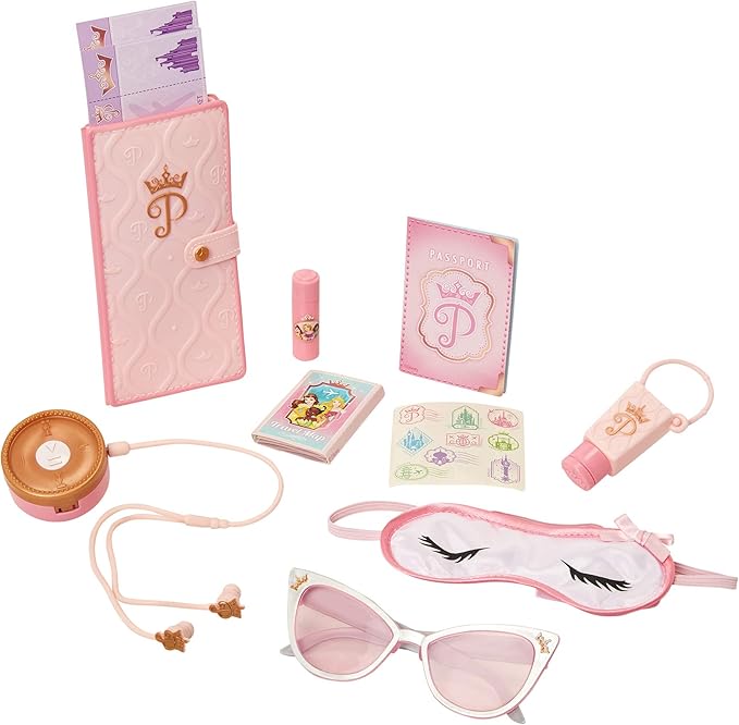 Disney Princess Travel Suitcase Play Set for Girls with Luggage Tag by Style Collection, 17 Pretend Play Accessoriespiece Including Travel Passport! for Ages 3+