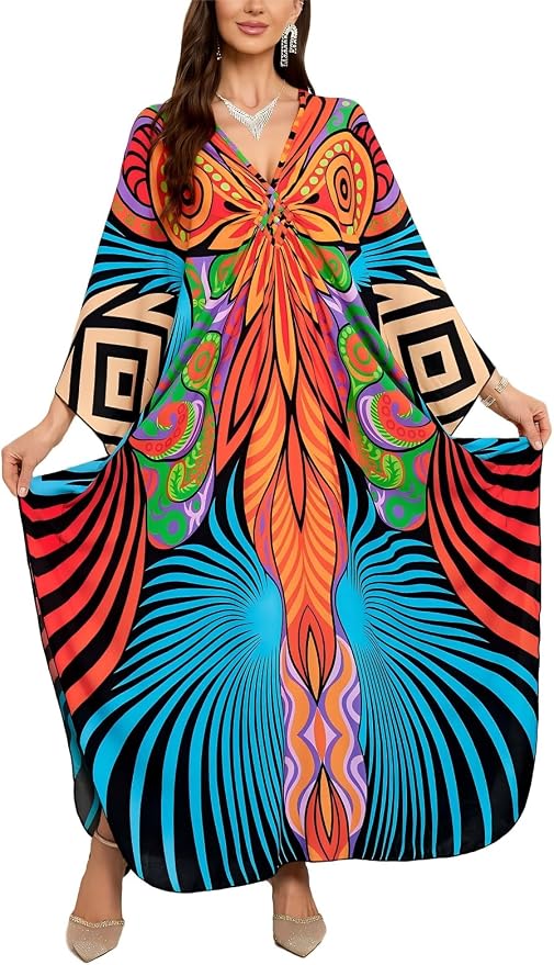 Mumu Dresses for Women Plus Size, Bohemian Kaftan Beach Cover Up Long Maxi Nightgown Soft Loungewear