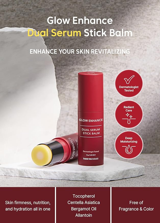 THANKYOU FARMER Glow Enhance Dual Serum Stick Balm - Korean Eye Cream for Face, Crows Feet Eye Treatment Fine Lines Lifting 0.35oz