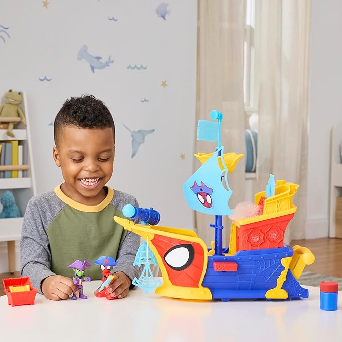 SPIDEY AND HIS AMAZING FRIENDS Marvel Water-Webs Webs Ahoy Bubble Pirate Ship Toy, 3-Inch Action Figures & Boat Playset, Super Hero Toys, 3+ Years