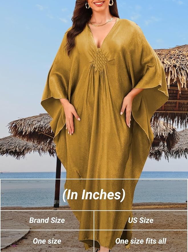 ChiaoLezhee Print Moo-Moos for Women, Kaftan Cover-Up Dresses, Sexy V-Neck High-Slit, Beach Pool-Party Coverups Muumuu Plus