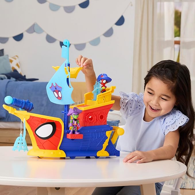 SPIDEY AND HIS AMAZING FRIENDS Marvel Water-Webs Webs Ahoy Bubble Pirate Ship Toy, 3-Inch Action Figures & Boat Playset, Super Hero Toys, 3+ Years