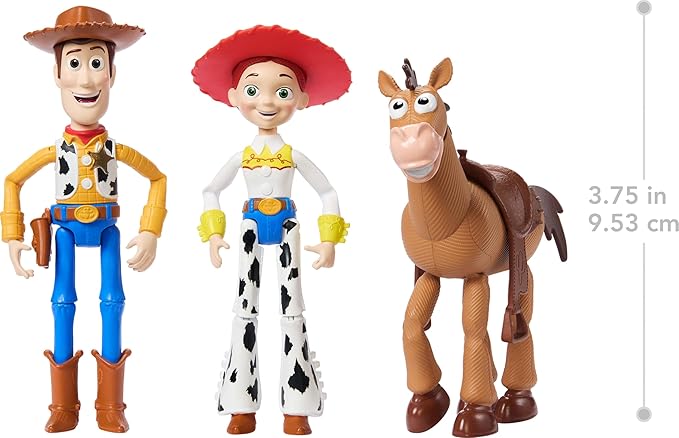 Mattel Disney Pixar Storytellers Toy Story 3-Pack of Woody, Jessie & Bullseye, 4-inch Authentic Posable Figures, Key Character Collectibles