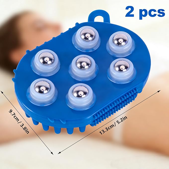 Lymphatic Massage Gloves, 2PCs Handheld Massager Ball with 7 360-degree Metal Roller Balls, Massage Glove Brush for Beauty Body Care, 5.19x3.81x1.49 Inch