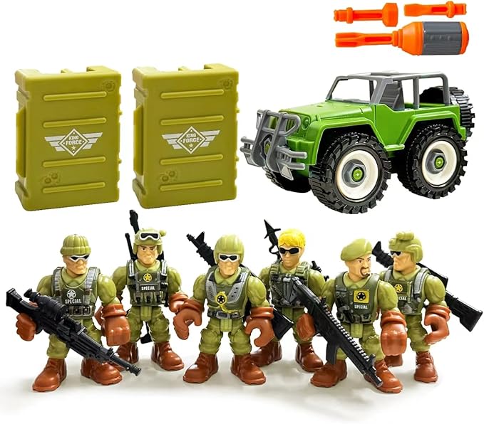 Army Men Soldiers Toy Set, Army Men with Weapons Military Playset with 2 Cases 1Truck 1Screwdriver,Birthday Gift for Toddler Boys
