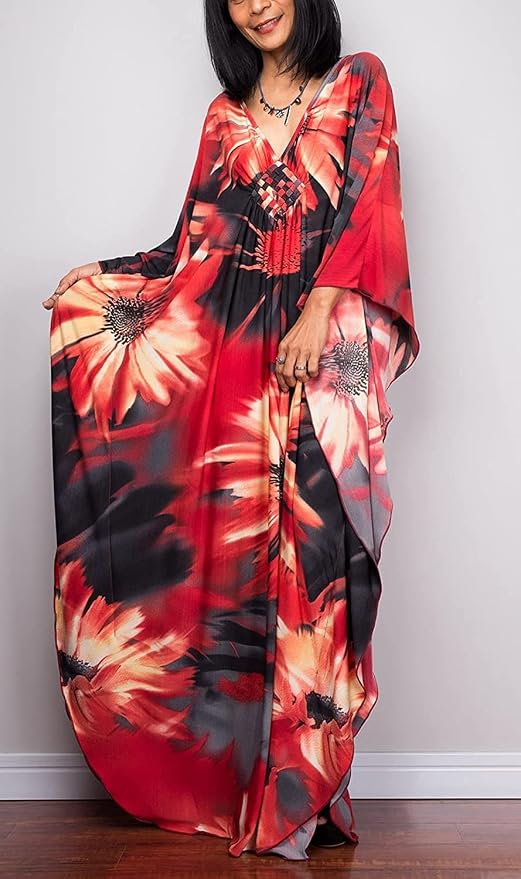 Venasha Womens Caftan Floral Print Kaftan Dress Short Sleeve Swimsuit Cover up Loungewear for Summer