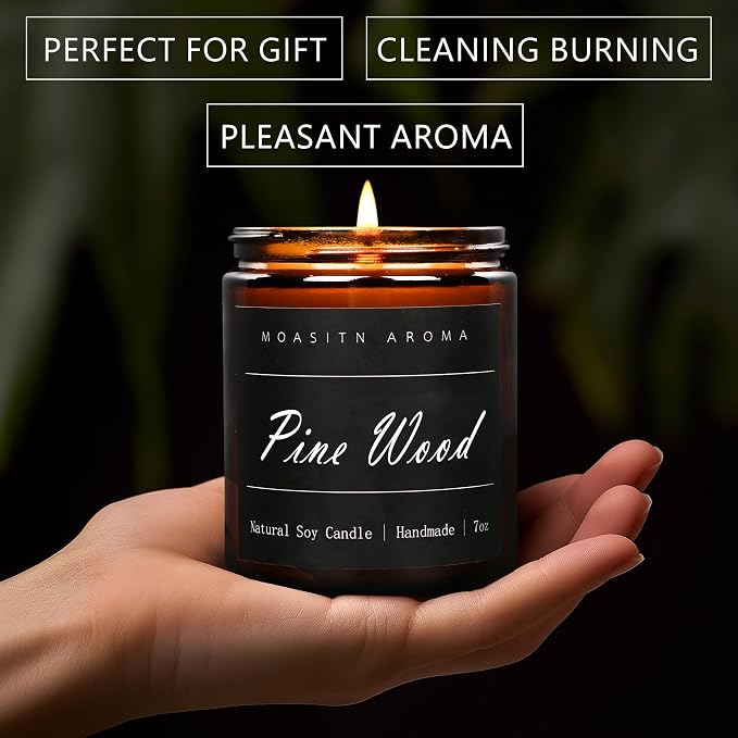 MOASITN Pine Wood Heavenly Scented Candles for Home| Organic Soy Aromatherapy candel| Handmade Long Lasting Jar Candles Gift for Women,Men as Birthday,Housewarming,Autumn,Relaxing Gifts| 7oz