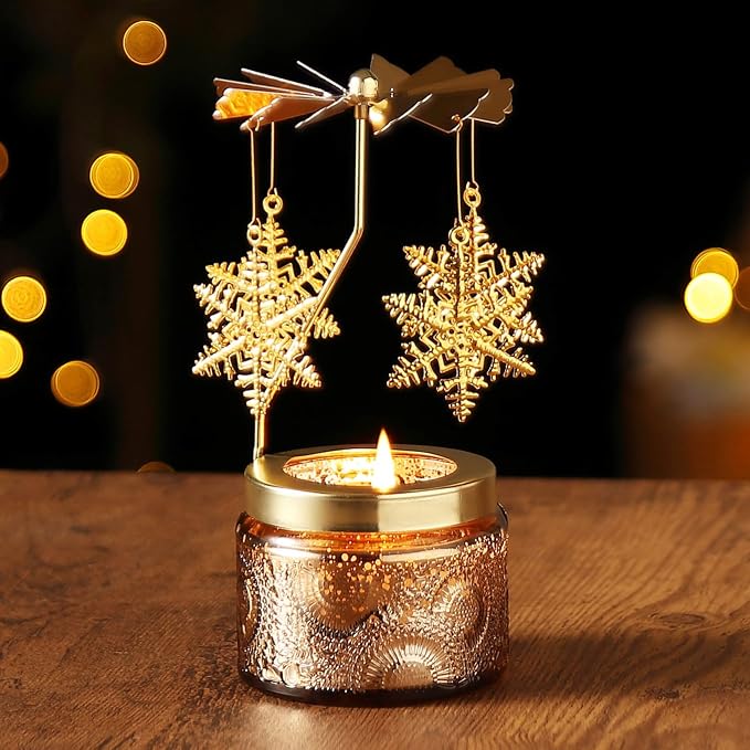 Snowflake Rotating Scented Candle, Gifts for Women Mom Daughter Sister Wife | Birthday Gifts for Women Friendship, Unique Candle Gift for Christmas Anniversary Mothers Day