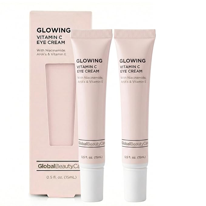 Global Beauty Care Glowing Vitamin C Eye Cream – Radiant Under Eye Treatment to Support Smooth Looking Skin with Niacinamide, AHA & Vitamin E, Antioxidant Care for Dark Circles, 0.5 fl oz (Pack of 2)