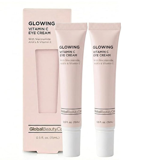 Global Beauty Care Glowing Vitamin C Eye Cream – Radiant Under Eye Treatment to Support Smooth Looking Skin with Niacinamide, AHA & Vitamin E, Antioxidant Care for Dark Circles, 0.5 fl oz (Pack of 2)