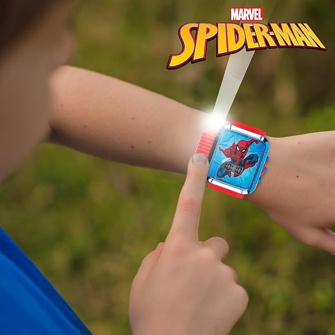 Marvel Spider-Man Flashlight Watch for Kids – Light-Up Fun with LCD Display, LED Flashlight, and Durable Silicone Band