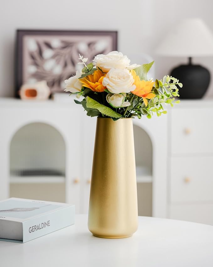 Simple Boho Ceramic Flower Vase for Home Decor (Light Gold,Super Big) | 10'' Modern Vase for Flower Plant Pampas Grass, Fit for Table Shelf Centerpieces, Living Room Kitchen Bedroom Wedding Gift