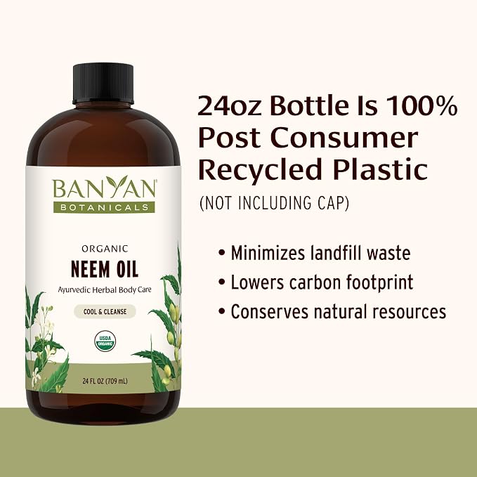 Banyan Botanicals Organic Neem Oil – Cooling & Soothing Ayurvedic Neem Oil – Supports Healthy Radiant Skin – 24 oz. – Non-GMO Sustainably Sourced Abhyanga Massage Oil