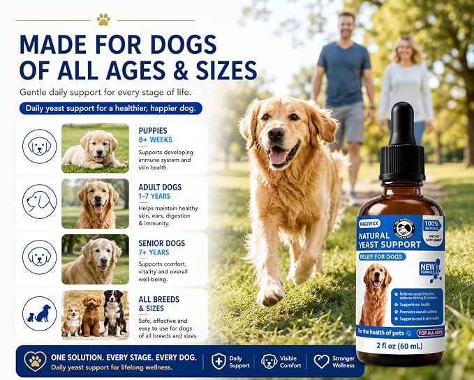 2Pcs Natural Yeast Infection Treatment for Dogs, Itchy Ears, Skin, Paws & Allergy Relief, Yeast Treatment for Dogs, Supports Gut & Immune Health, Reduces Itching, Irritation & Inflammation, 60ml