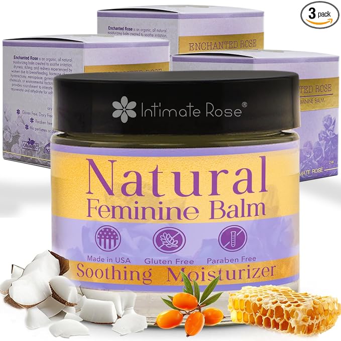 Feminine Care - Moisturizer (Balm) for Nipples; Vaginal; Vulva that Aids in Relief of Dryness; Itching; Irritation; Helps with Menopause; Balanced mix of (Lotion) & (Cream) Texture - USA Made (3 Pack)
