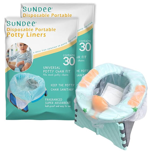 Disposable Portable Potty Liners Fragranced to Absorb Odor, Universal Fit Most Chairs Leak-Proof Liners for Travel Potty Seat Suitable Children and Toddlers(60 Count)