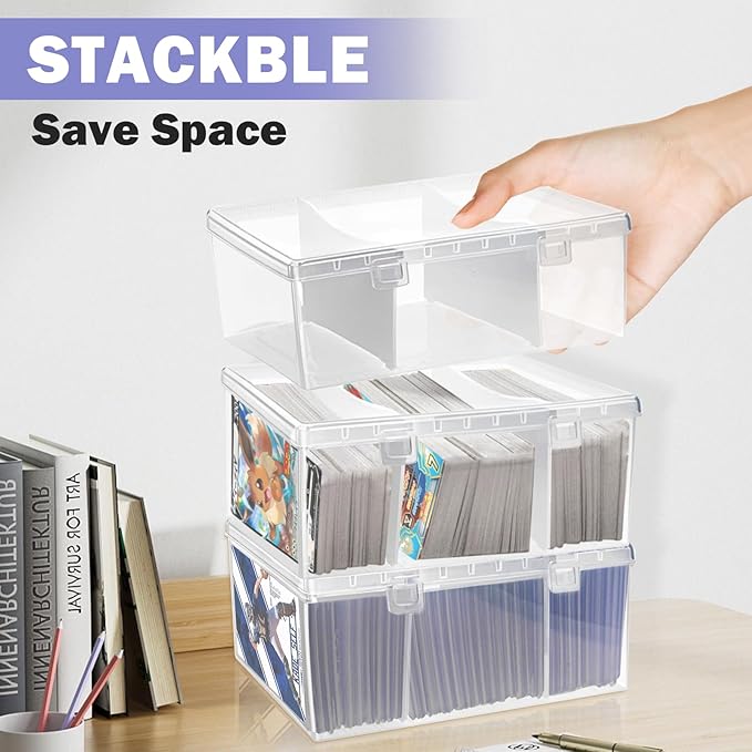 Trading Card Storage Box with 2 Dividers,Toploads Storage Box Plastic Baseball Card Storage Box for 500+ Sports Cards 100+ Top Loads for MTG Magic TCG Yugioh Playing Card Case Holder (2 Pack)