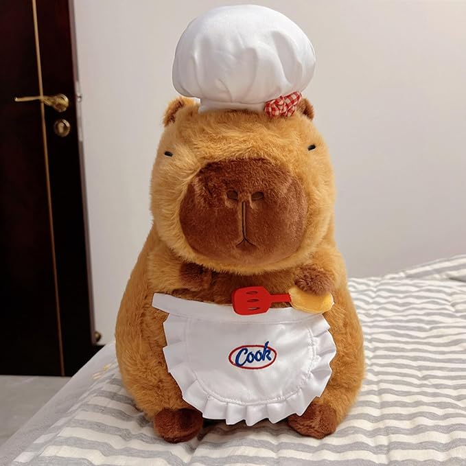 Ditucu Cute Capybara Plush with Cooking Chef Hat Holding Kitchen Shovel Soft Capibara Stuffed Animal Plushies Toys Hugging Gifts for Kids Brown 8.6 inch