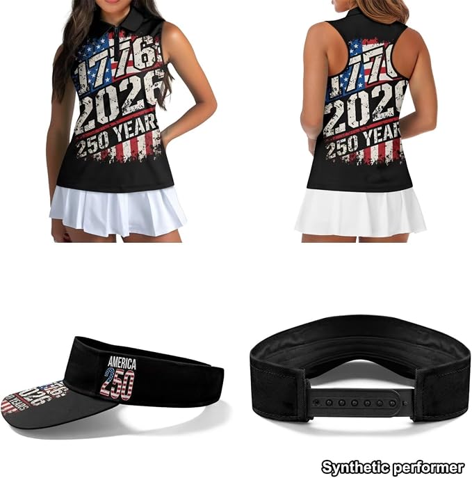 POLERO Golf Tank Top Women Golf Shirts and Visor Hat Collared Racerback Tennis Shirt Set Quarter Zip