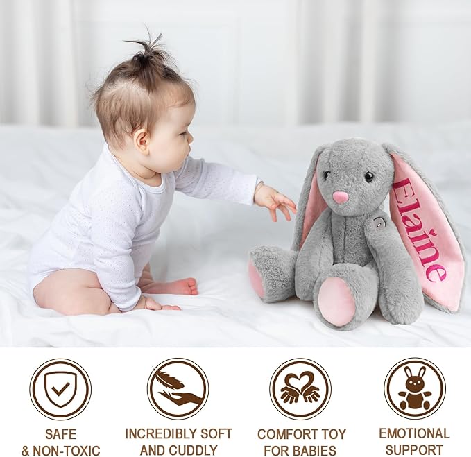 Customized Plush Bunny with Embroidered Name, Handmade Birthday Gifts for Toddlers Newborns & Kids, Personalized Stuffed Animal for Girls & Boys