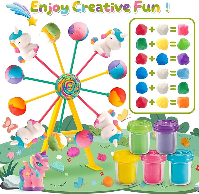 Playdough Sets for Kids Ages 2-4, Unicorn Theme Playdough Tools Toys, Creations Playdough Ferris Wheel Kits, Candy & Cookie Playdough Accessories, Classroom Preschool Party Gift for Kids Ages 4-8