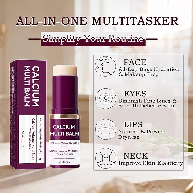 Calcium Volume Multi Balm (2pcs) - Anti-Wrinkle Stick with Collagen, Korean Formula, Moisturizes & Firms Skin, Reduces Fine Lines for Eye, Neck and Face Care