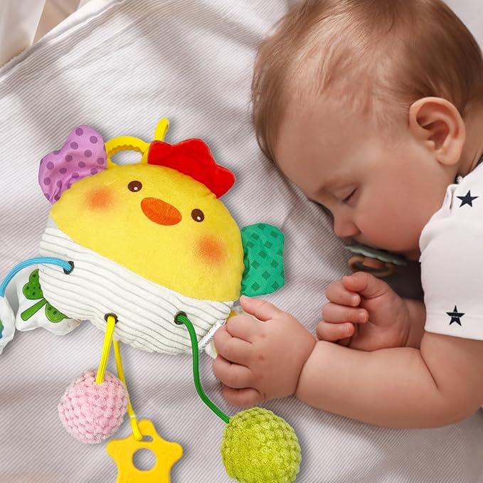 Baby Hanging Toys, Plush Animal Stuffed Sensory Toys for Carseat Stroller Car Seat Crib Play Gym, Baby Toys for 0 3 6 9 12 Months, Baby Boys and Girls Gift (Chick)