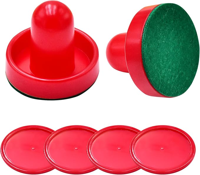 1 Set Mini Air Hockey Pushers and Air Hockey Pucks Great Goal Handles Pushers Goal Handles Paddles Replacement Accessories - 2 Red Air Hockey Pushers and 4 Red Pucks (60mm)