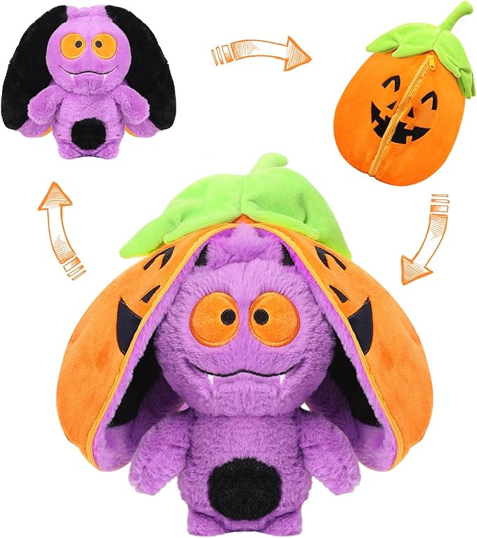 Transform Pumpkin Toy, Halloween Plush, Zipper Up Transform Plush,Hallow Stuffed Animal (Pumpkin Bat)