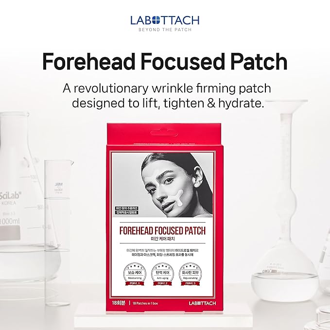 Facial Wrinkle Patches – 18pcs | Labottach Korean Skincare Hydrogel Firming Patch for Between Eyes, Smile Lines & Fine Lines with Adenosine, Tartaric Acid | Stretch & Lift | Home Skin Care