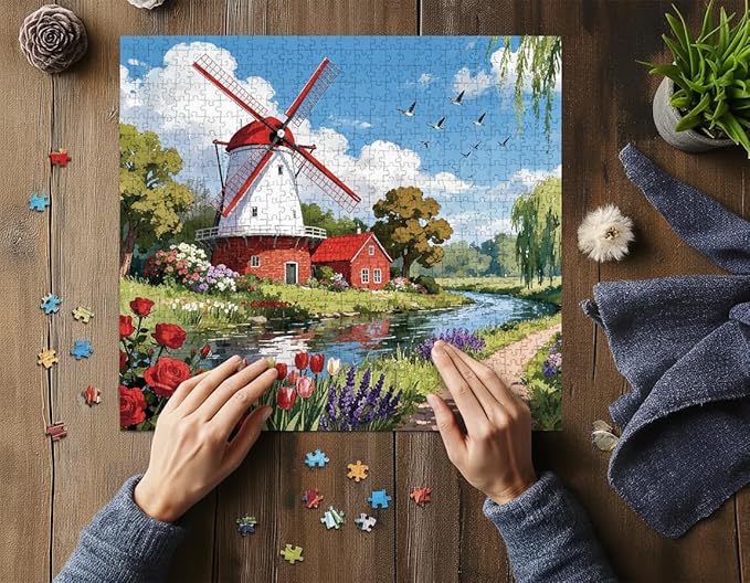 1000 Pieces Jigsaw Puzzles for Adults, Seasons Series - Beautiful Nature Art, Meditative Stress Relief Game, Large 28" x 20", Great Gift for Nature Lovers（Bloom Village）