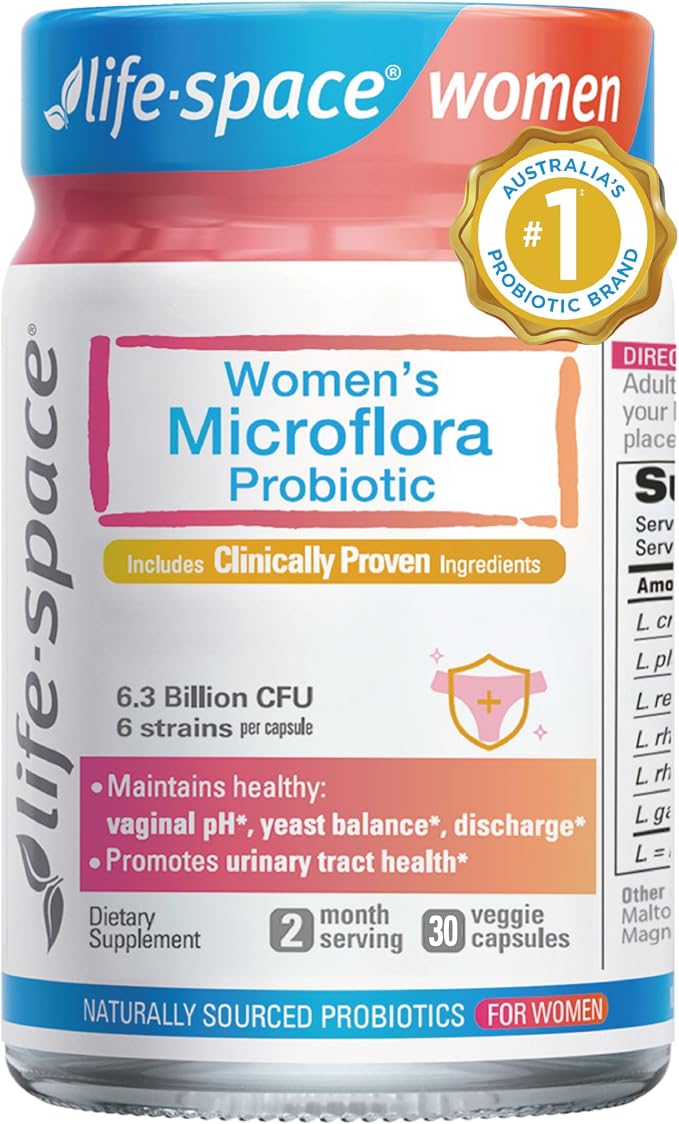 Life-Space Probiotic for Women, Support Healthy Vaginal Microflora & Comfort, Daily Supplement for Women, pH Balance with Lactobacillus rhamnosus, 6.3 Billion CFU & 6 Strains, 30 ct