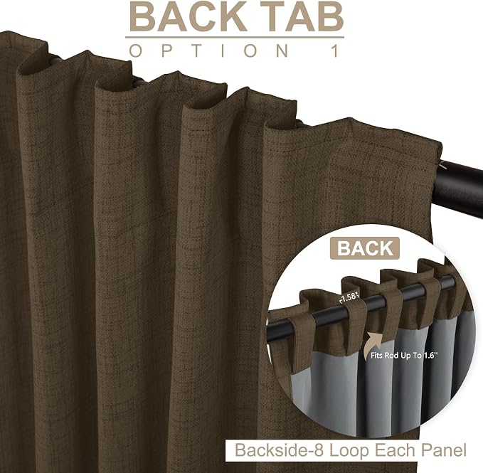100% Blackout Shield Dark Brown Linen Blackout Curtains for Bedroom 84 Inches Long, Back Tab/Rod Pocket Living Room Drapes, Thermal Insulated Blackout Curtains 2 Panels Set, 50" W x 84" L