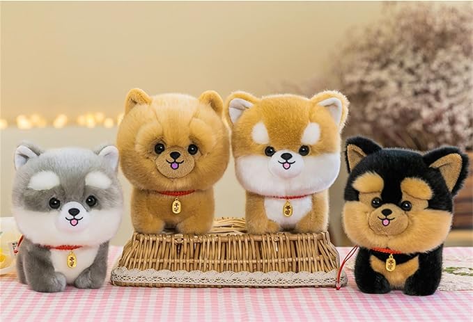 Dog Plush Stuffed Animal,Simulated Plush Toy,Cuddly Plush Pillow Animal,Gifts for boy Girl (Brown White, 9.8 in)