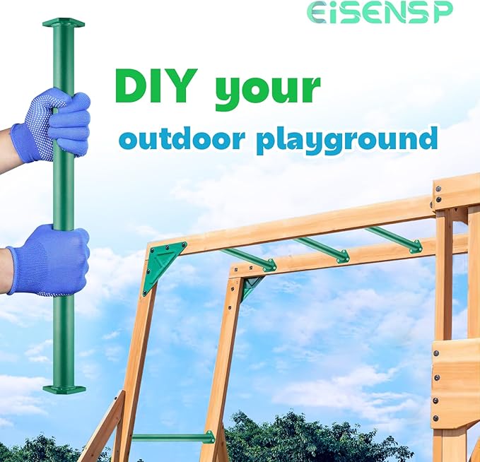 15 Set Metal Monkey Bars Ladder Rungs Set for Backyards Playground and Children Indoor and Outdoor Climbing Kit (21.5 Inch, Green)