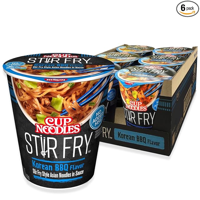 Nissin Cup Noodles Stir Fry Noodles in Sauce, Korean BBQ, 2.89 Ounce (Pack of 6)