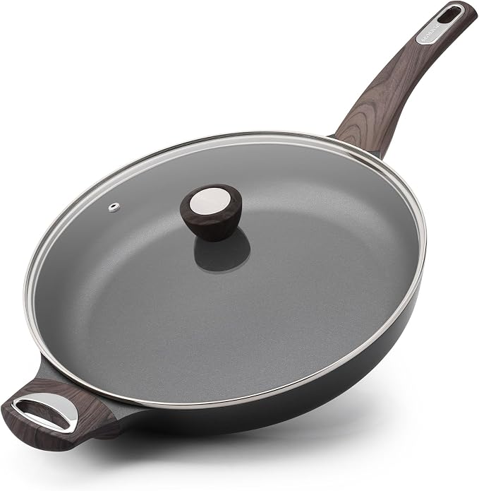 SENSARTE 12.5inch Nonstick Frying Pan Skillet with Lid, Black | Non Stick Pan Omelette Pans with Cover, Healthy Kitchen Cooking Chef's Pan with Cover, PFOA/PFOS Free, Induction Compatible