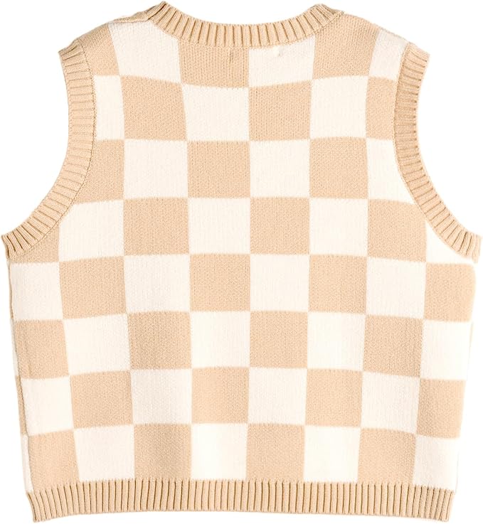 Women's Sweater Vest,Y2K Sleeveless Pattern Preppy Style Knitted Crop Tank Top for Girl