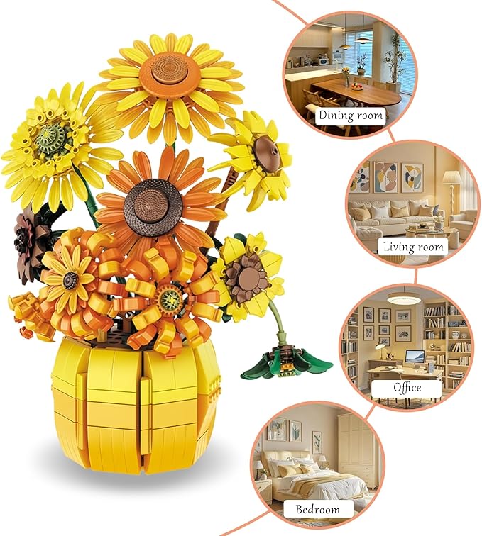 Sunflowers Building Set for Adult, Van Gogh Prints Art Botanical Collection for Woman Girls 14+, Home Decor/Valentine/Christmas, 1009PCS